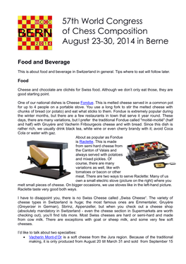 57Th World Congress of Chess Composition August 23-30, 2014 in Berne