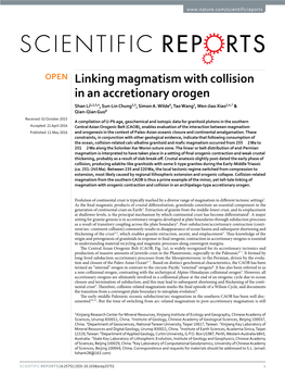 Linking Magmatism with Collision in an Accretionary Orogen Shan Li1,2,3,4, Sun-Lin Chung3,5, Simon A