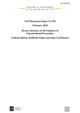 Recent Advances in the Empirics of Organizational Economics Nicholas Bloom, Raffaella Sadun and John Van Reenen