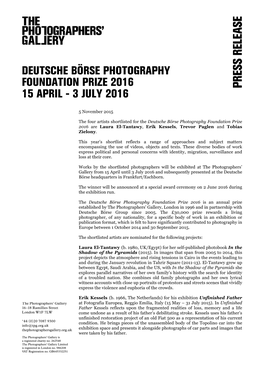 Deutsche Börse Photography Foundation Prize 2016 15 April - 3 July 2016