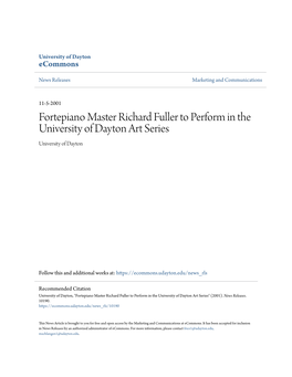 Fortepiano Master Richard Fuller to Perform in the University of Dayton Art Series University of Dayton