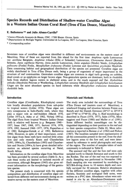 Species Records and Distribution of Shallow-Water Coralline Algae in a Western Indian Ocean Coral Reef (Trou D'eau Douce, Mauritius)