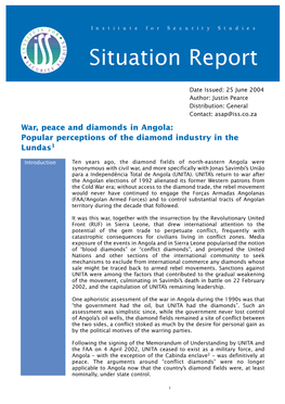 War, Peace and Diamonds in Angola: Popular Perceptions of the Diamond Industry in the Lundas1