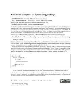 A Relational Interpreter for Synthesizing Javascript