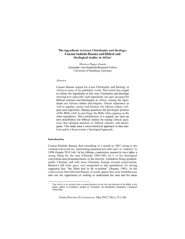 The Ingredients to (True) Christianity and Theology: Canaan Sodindo Banana and Biblical and Theological Studies in Africa1