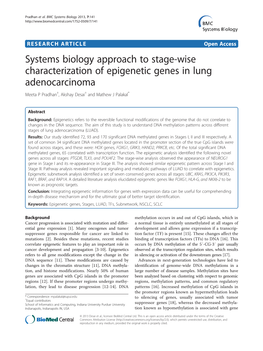 Systems Biology Approach to Stage-Wise Characterization of Epigenetic Genes in Lung Adenocarcinoma Meeta P Pradhan†, Akshay Desai† and Mathew J Palakal*