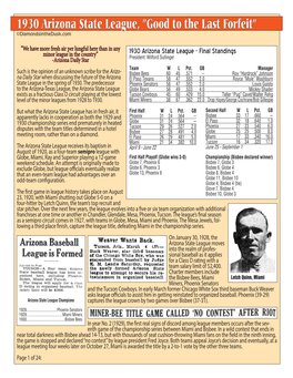 1930 Arizona State League, ”Good to the Last Forfeit” ©Diamondsinthedusk.Com
