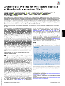 Archaeological Evidence for Two Separate Dispersals of Neanderthals Into Southern Siberia