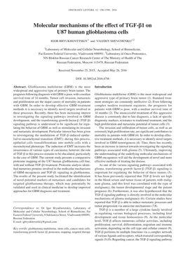 Molecular Mechanisms of the Effect of TGF-Β1 on U87 Human Glioblastoma Cells