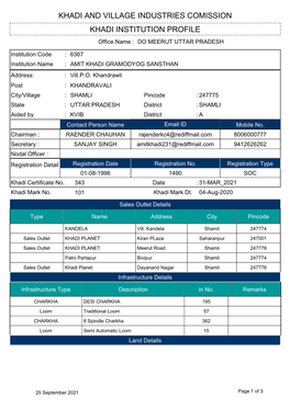 Khadi Institution Profile Khadi and Village Industries Comission