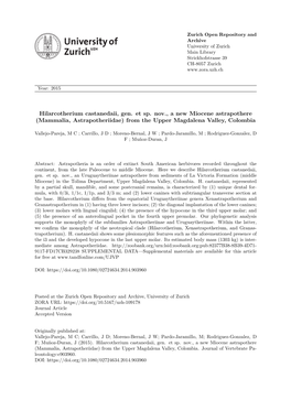 Hilarcotherium Castanedaii Gen. Et Sp. Nov., a New Miocene Astrapothere (Mammalia