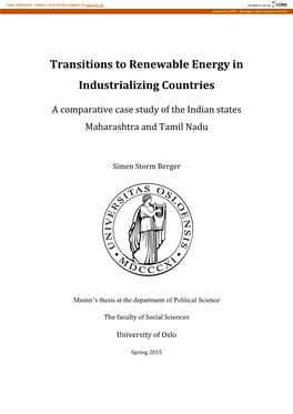 Transitions to Renewable Energy in Industrializing Countries