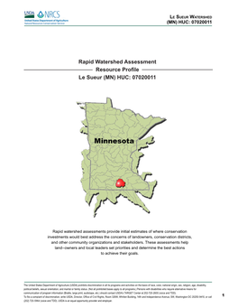 Rapid Watershed Assessment Resource Profile Le Sueur (MN) HUC: 07020011