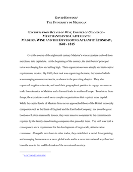 Merchants Into Capitalists: Madeira Wine and the Developing Atlantic Economy, 1640 - 1815