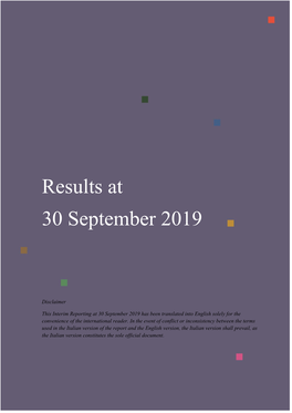 Results at 30 September 2019