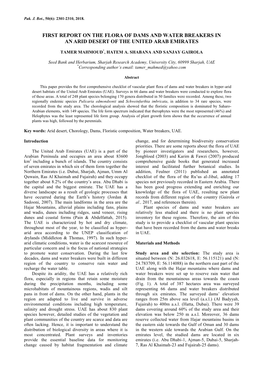 First Report on the Flora of Dams and Water Breakers in an Arid Desert of the United Arab Emirates