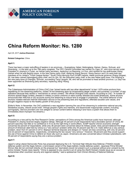 China Reform Monitor: No. 1280 | American Foreign Policy Council