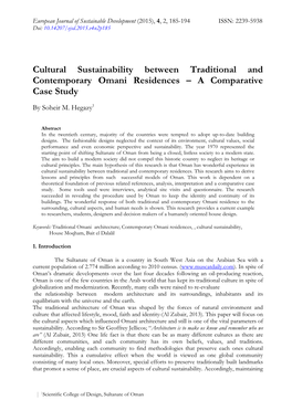 Cultural Sustainability Between Traditional and Contemporary Omani Residences – a Comparative Case Study