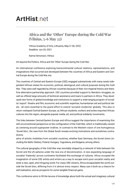 Africa and the 'Other' Europe During the Cold War (Vilnius, 5-6 May