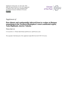 Supplement of Past Climate and Continentality Inferred from Ice Wedges at Batagay Megaslump in the Northern Hemisphere's Most