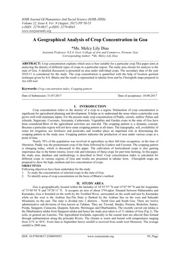 A Geographical Analysis of Crop Concentration in Goa