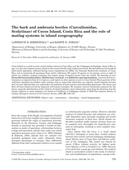 The Bark and Ambrosia Beetles (Curculionidae, Scolytinae) of Cocos Island, Costa Rica and the Role of Mating Systems in Island Zoogeography