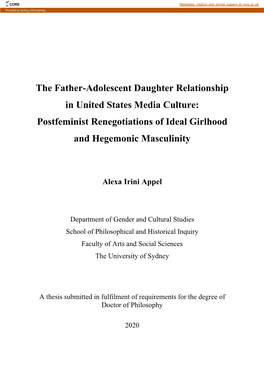 The Father-Adolescent Daughter Relationship in United States Media Culture: Postfeminist Renegotiations of Ideal Girlhood and Hegemonic Masculinity