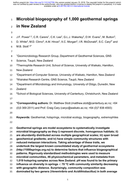 Microbial Biogeography of 1,000 Geothermal Springs in New Zealand