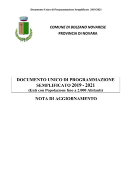 Documento Unico Di Programmazione Semplificato 2019/2021