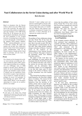 Nazi Collaborators in Th E Soviet Union During and After World War II