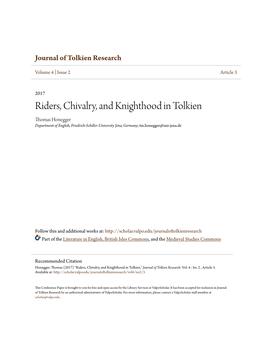 Riders, Chivalry, and Knighthood in Tolkien Thomas Honegger Department of English, Friedrich-Schiller-University Jena, Germany, Tm.Honegger@Uni-Jena.De