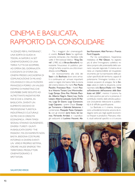 Cinema E Basilicata, Rapporto Da Consolidare