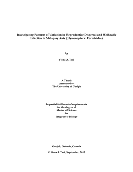 Investigating Patterns of Variation in Reproductive Dispersal and Wolbachia Infection in Malagasy Ants (Hymenoptera: Formicidae)