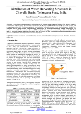 Distribution of Water Harvesting Structures in Chevella Basin, Telangana State, India