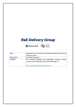 Transport Committee Inquiry Intercity East Coast Rail Franchise