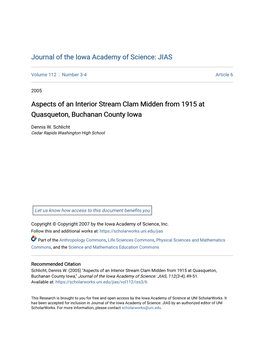 Aspects of an Interior Stream Clam Midden from 1915 at Quasqueton, Buchanan County Iowa
