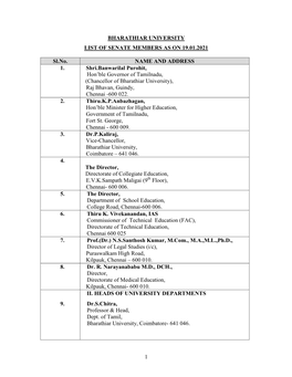 List of Senate Members of Bharathiar University