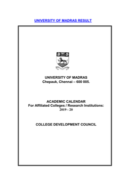 ACADEMIC CALENDAR for Affiliated Colleges / Research Institutions: 2019 - 20