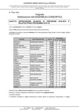 Del. Ass. Cons. N. 7 Del 15.06.2016 Approvaz. Bilancio Di