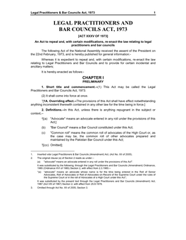 Legal Practitioners & Bar Councils Act, 1973