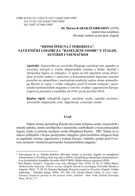 '. Saveznički Logori Za ''Raseljene Osobe'' U Italiji, Austriji I Njemačkoj