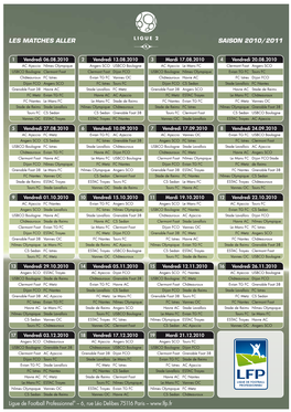 Les Matches Aller Saison 2010/2011