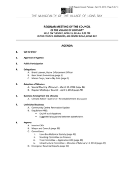 Regular Meeting of the Council Agenda