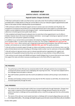 Migrant Help Monthly Update – October 2020