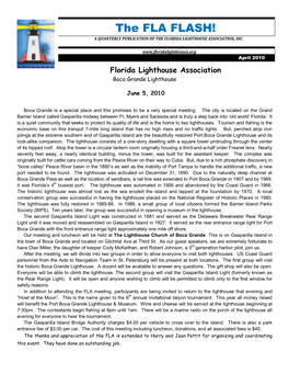 The FLA FLASH! a QUARTERLY PUBLICATION of the FLORIDA LIGHTHOUSE ASSOCIATION, INC April 2010