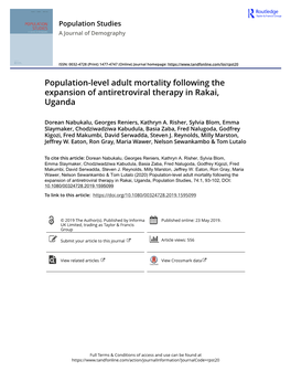 Population-Level Adult Mortality Following the Expansion of Antiretroviral Therapy in Rakai, Uganda