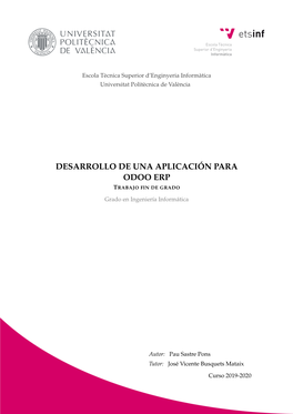 Desarrollo De Una Aplicación Para Odoo Erp Trabajo Fin De Grado