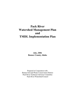 Pack River Watershed Management Plan and TMDL Implementation Plan