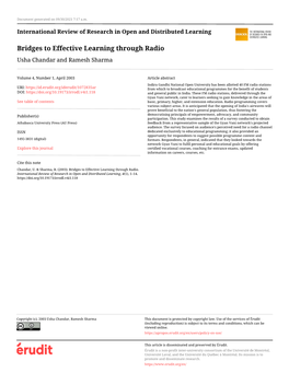 Bridges to Effective Learning Through Radio Usha Chandar and Ramesh Sharma