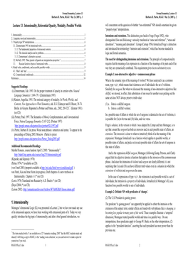 Lecture 13. Intensionality, Referential Opacity, Modality, Possible Worlds